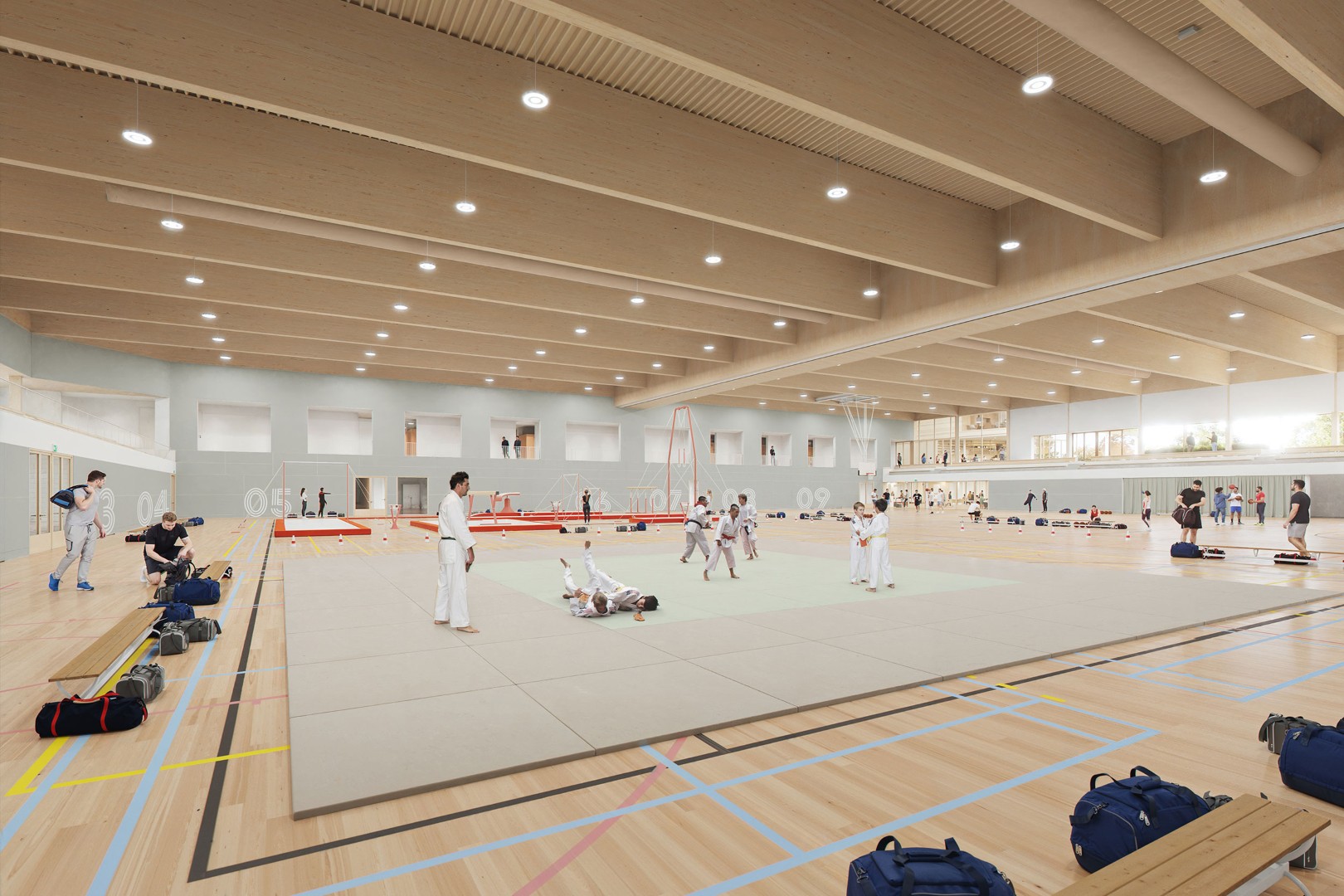 Een visualisatie van de sporthallen in het nieuwe sportcentrum